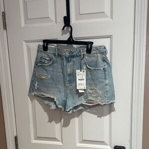 Zara Light Blue Ripped Jean Shorts